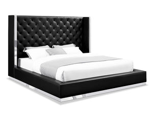 Black Tufted Faux Leather King Bed Frame