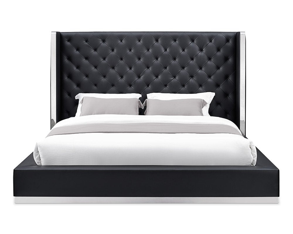 Black Tufted Faux Leather King Bed Frame