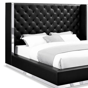 Black Tufted Faux Leather King Bed Frame