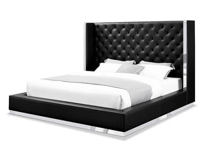 Black Tufted Faux Leather King Bed Frame