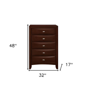 32" Espresso Wood Five Drawer Dresser