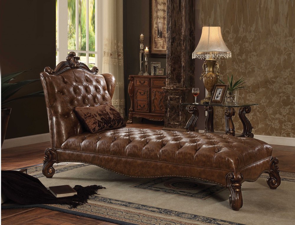 76" Brown and Dark Brown Faux Leather Tufted Lounge Chair And Toss Pillow