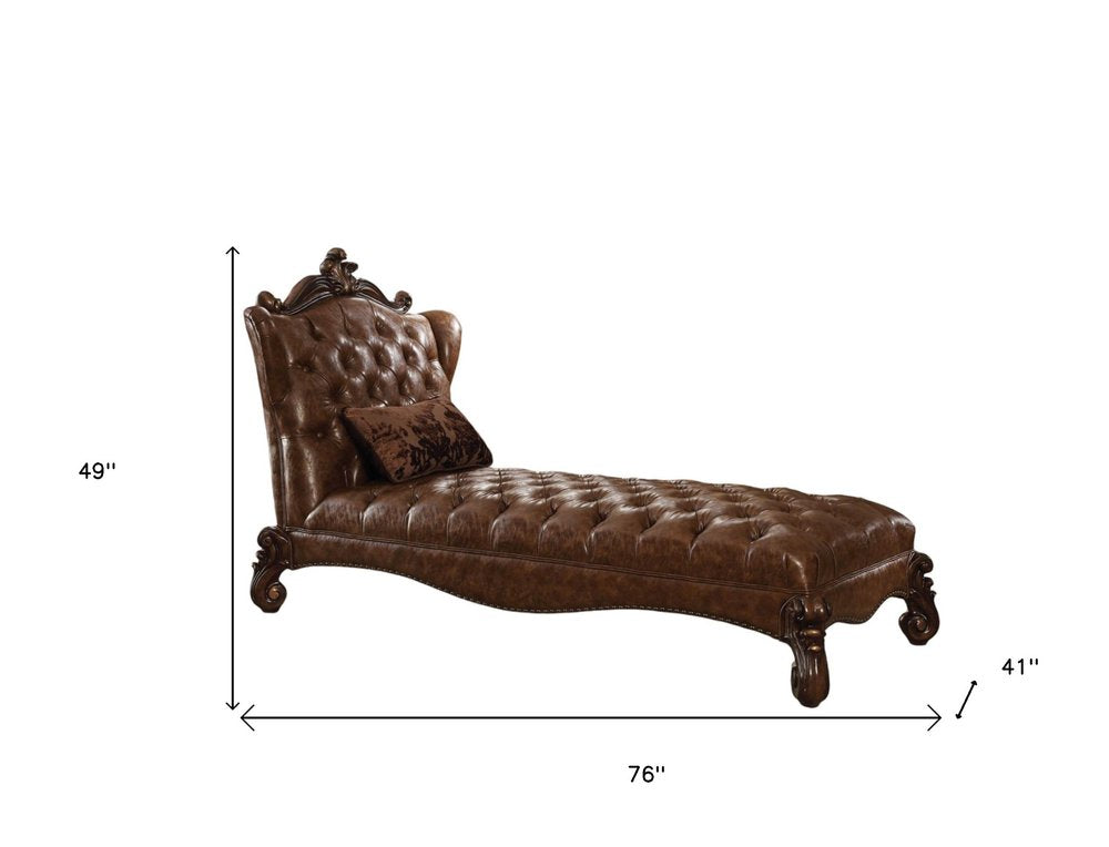 76" Brown and Dark Brown Faux Leather Tufted Lounge Chair And Toss Pillow