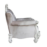 44" Ivory and Antiqued White Fabric Damask Tufted Chair and a Half And Toss Pillows