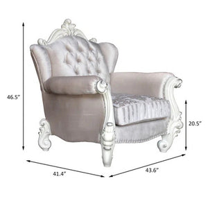 44" Ivory and Antiqued White Fabric Damask Tufted Chair and a Half And Toss Pillows