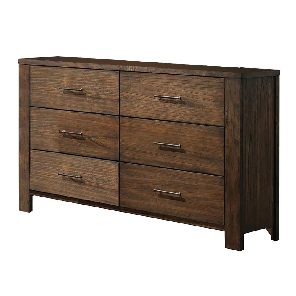 59" Brown Solid Wood Six Drawer Dresser