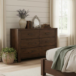 59" Brown Metal Six Drawer Dresser