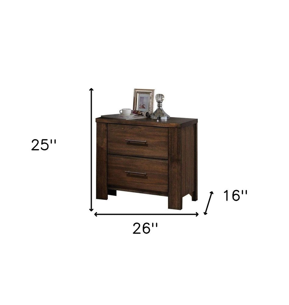 25" Brown Wood Two Drawer Nightstand