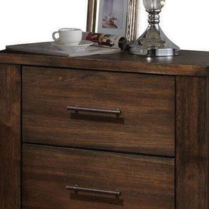 25" Brown Wood Two Drawer Nightstand