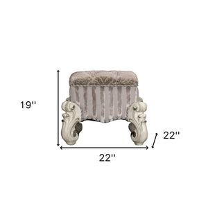 22" Ivory and Bone Fabric Floral Tufted Vanity Chair