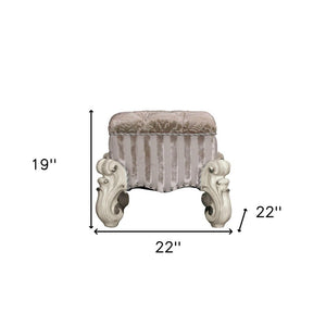22" Ivory and Bone Fabric Floral Tufted Vanity Chair