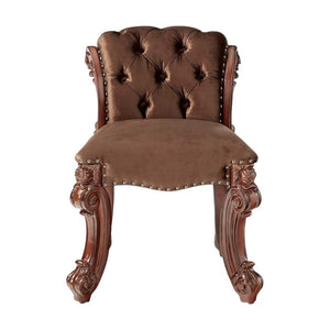 25" Dark Brown Fabric and Wood Vanity Chair
