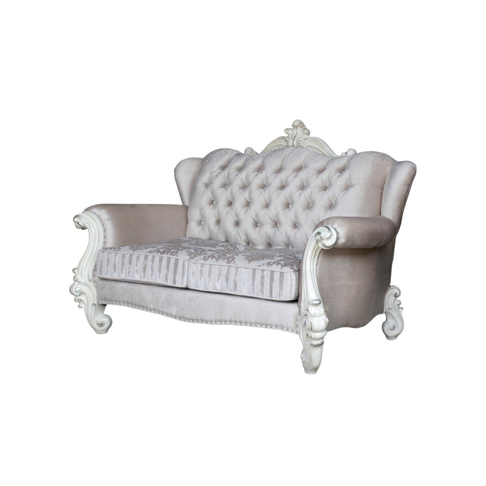 69" Ivory Chesterfield Loveseat and Toss Pillows