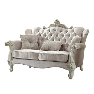 69" Ivory Chesterfield Loveseat and Toss Pillows