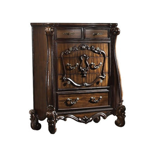 47" White Carved Scrollwork Solid Wood Five Drawer Dresser