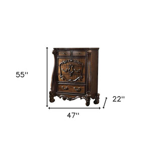 47" White Carved Scrollwork Solid Wood Five Drawer Dresser