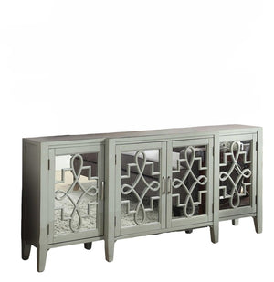 72" Gray and Silver Mirrored Wood and Glass Distressed Solid Console Table