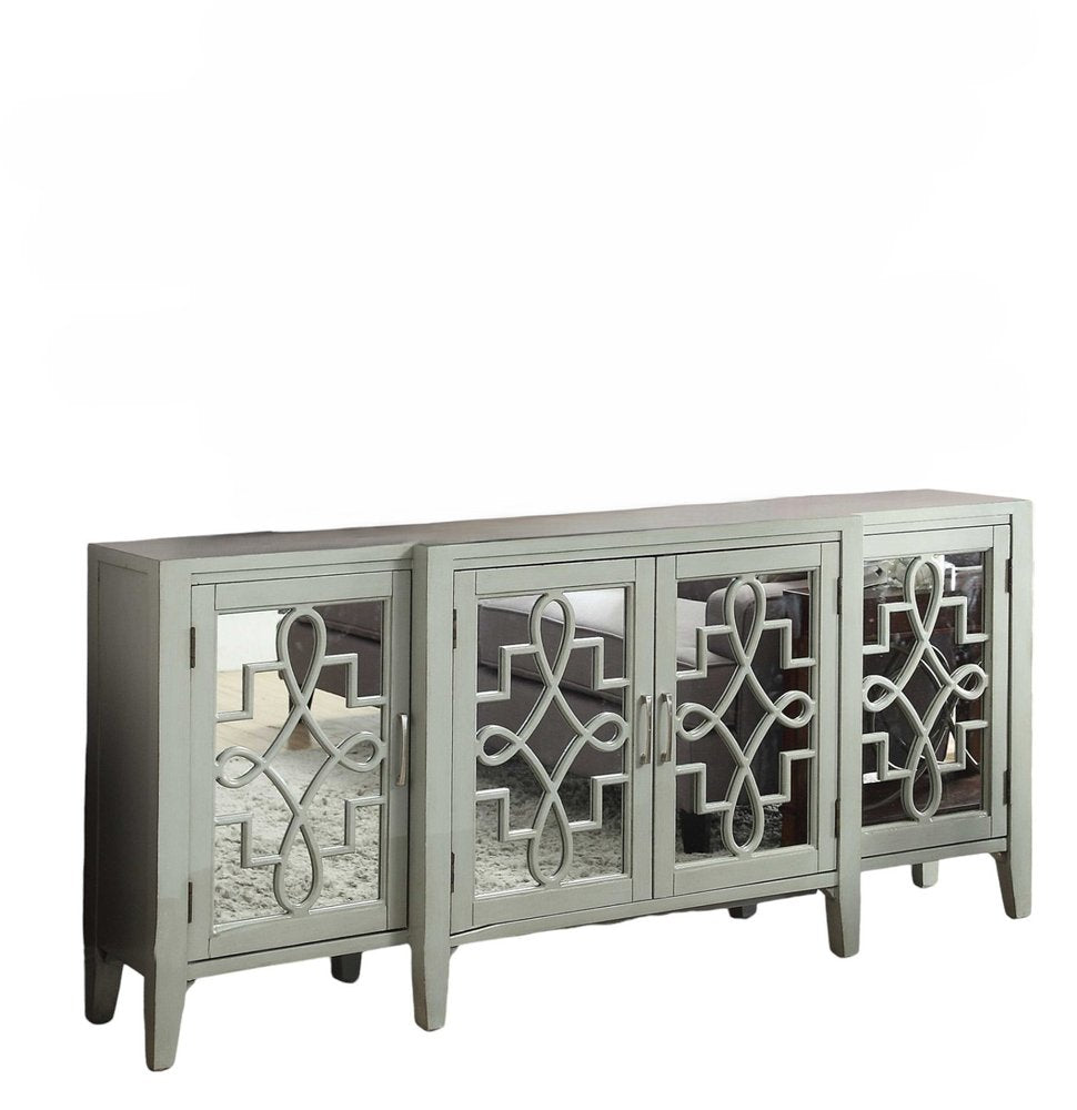 72" Gray And Silver Mirrored Wood Distressed Solid Console Table