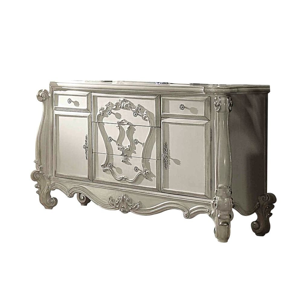 38" Bone Carved Scrollwork Solid Wood Two Door Five Drawer Combo Dresser