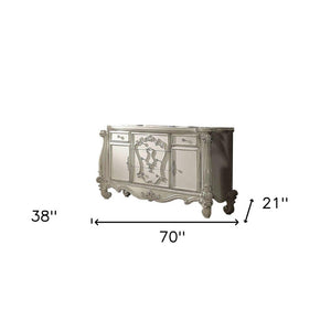 38" Bone Carved Scrollwork Solid Wood Two Door Five Drawer Combo Dresser