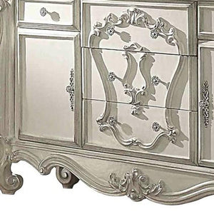 38" Bone Carved Scrollwork Solid Wood Two Door Five Drawer Combo Dresser