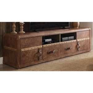 80" Brown Leather Enclosed and Open Storage TV Stand