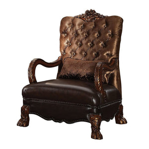 34" Golden Brown and Chocolate Velvet Tufted Arm Chair And Toss Pillow