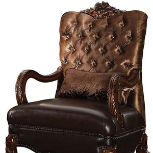 34" Golden Brown and Chocolate Velvet Tufted Arm Chair And Toss Pillow