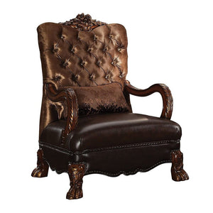 34" Golden Brown and Chocolate Velvet Tufted Arm Chair And Toss Pillow