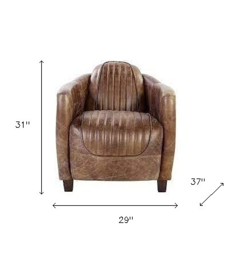 29" Brown Faux Leather Distressed Barrel Chair