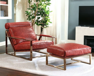 29" Red and Gold Top Grain Leather Arm Chair