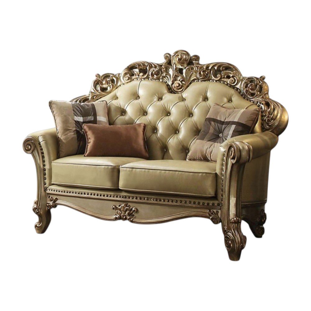 69" Ivory Chesterfield Loveseat and Toss Pillows