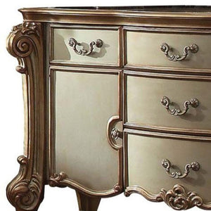 38" Bone Carved Scrollwork Solid Wood Two Door Five Drawer Combo Dresser