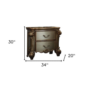 30" Bone Wood Two Drawer Nightstand