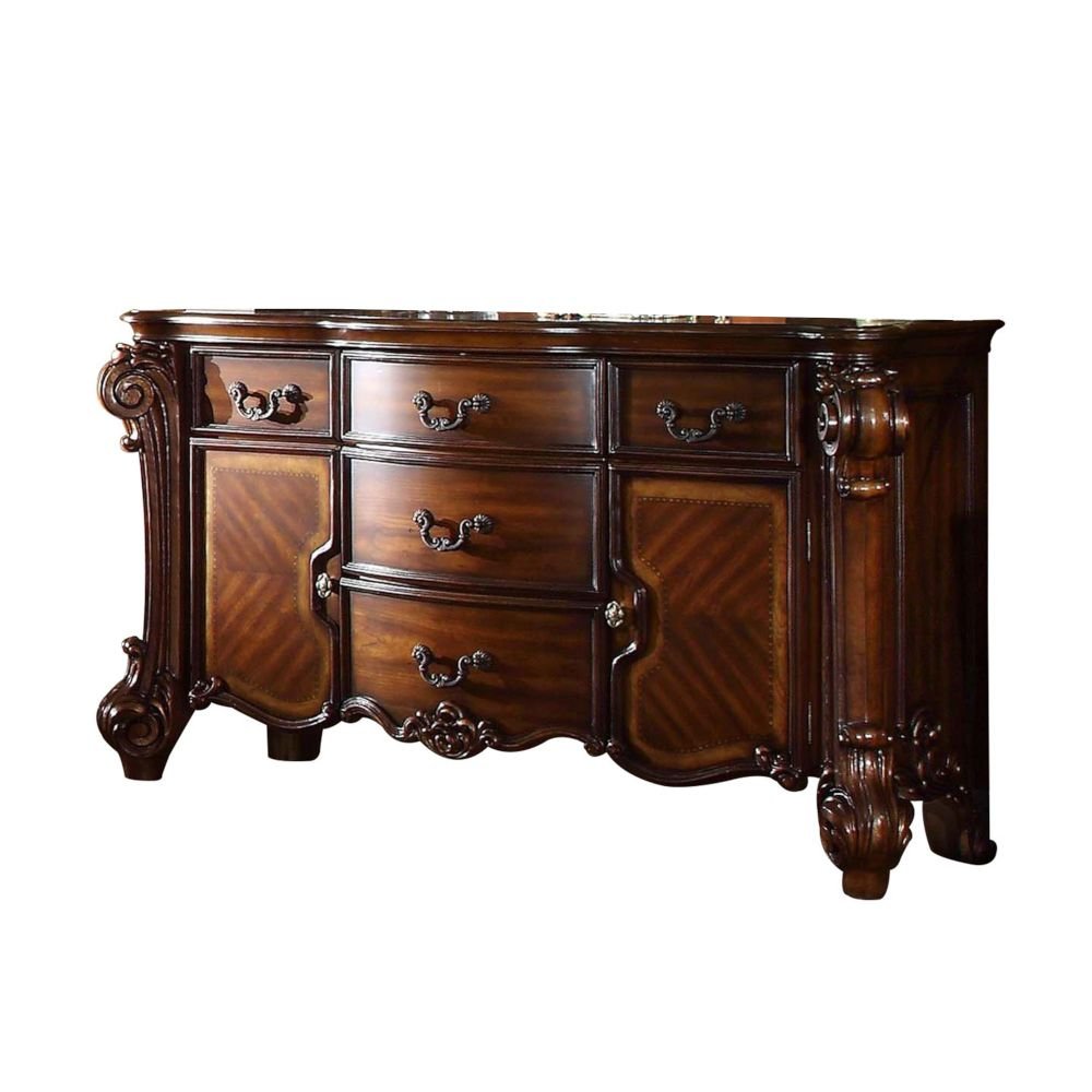 38" Bone Carved Scrollwork Solid Wood Two Door Five Drawer Combo Dresser