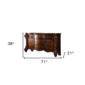 38" Bone Carved Scrollwork Solid Wood Two Door Five Drawer Combo Dresser