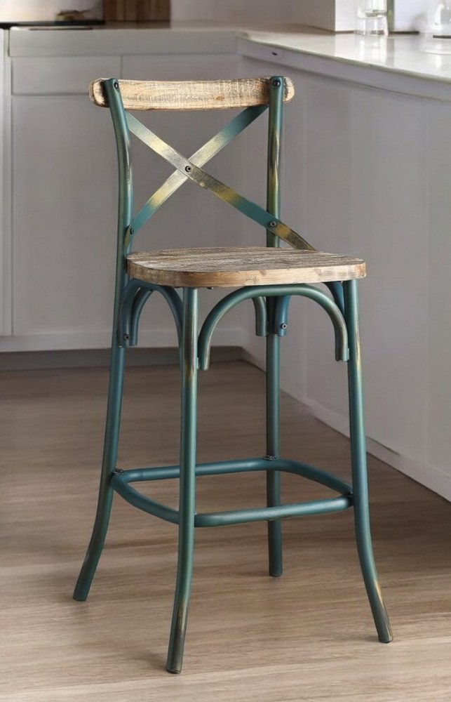 21" Brown And Sky Blue Iron Bar Chair