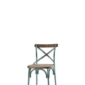 21" Brown And Sky Blue Solid Wood And Metal Bar Chair