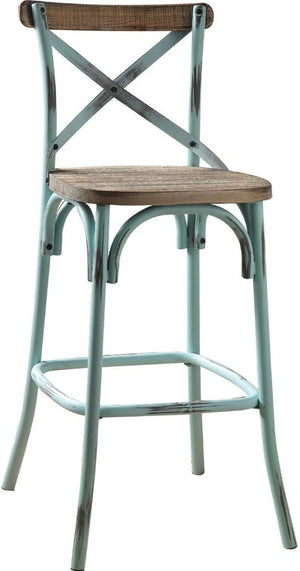 21" Brown And Sky Blue Iron Bar Chair