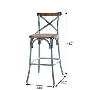 21" Brown And Sky Blue Solid Wood And Metal Bar Chair
