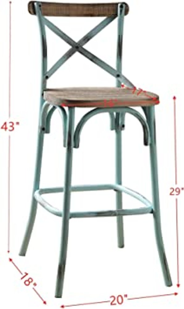 21" Brown And Sky Blue Iron Bar Chair