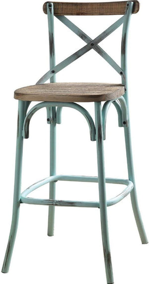 21" Brown And Sky Blue Iron Bar Chair