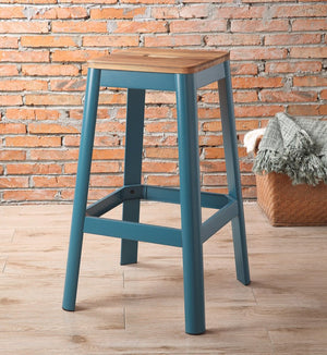 30" Wood Brown And Green Solid Wood And Metal Counter Height Bar Chair