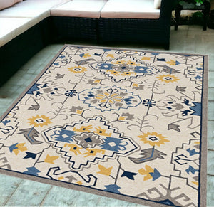 5' X 8' Ivory Abstract Indoor Outdoor Area Rug