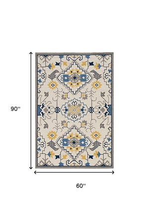 5' X 8' Ivory Abstract Indoor Outdoor Area Rug