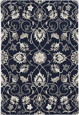 3' X 5' Navy Blue Floral Indoor Outdoor Area Rug