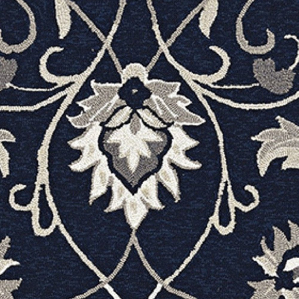 3' X 5' Navy Blue Floral Indoor Outdoor Area Rug