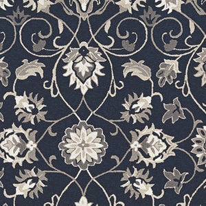5' X 8' Navy Blue Round Floral Indoor Outdoor Area Rug