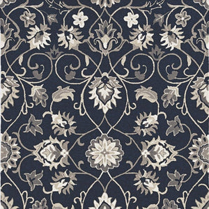 3' X 5' Navy Blue Floral Indoor Outdoor Area Rug