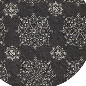 5' X 8' Charcoal Round Floral Indoor Outdoor Area Rug